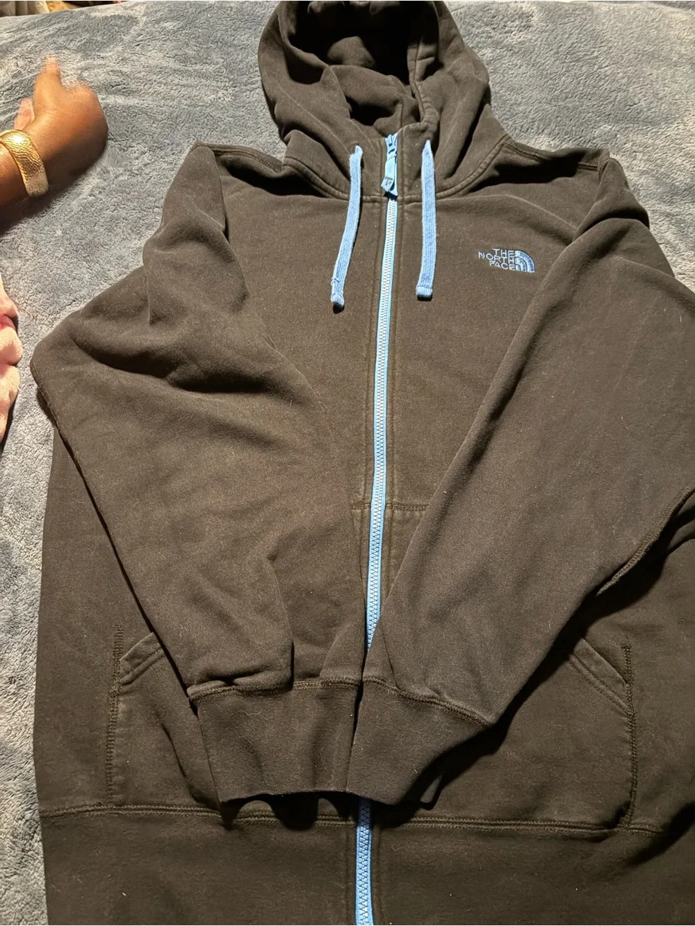 The North Face Black Hoodie with Light Blue Trim